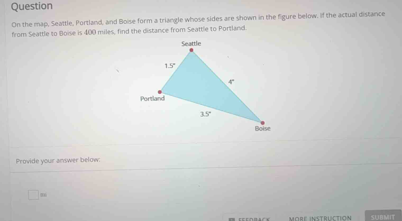 on the map, seattle, portland, and boise form a triangle whose sides ar…