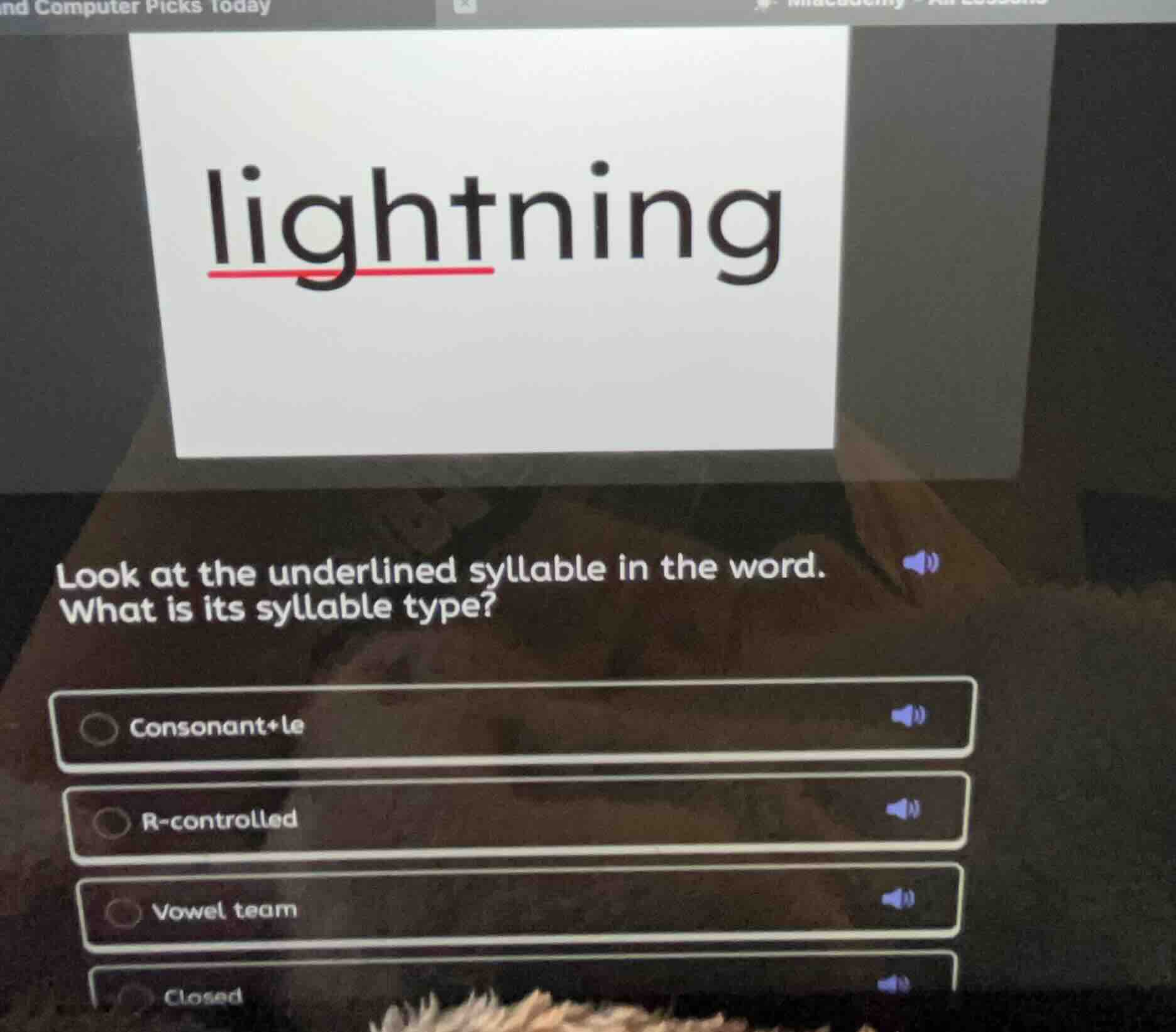 lightning look at the underlined syllable in the word. what is its syll…