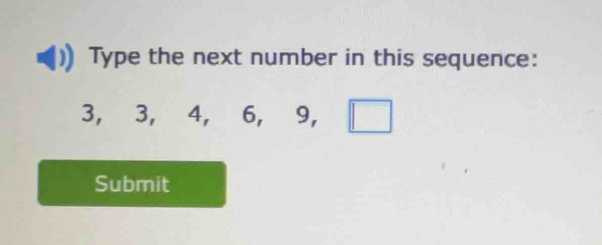 type the next number in this sequence: 3, 3, 4, 6, 9,