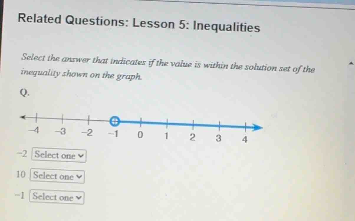 related questions: lesson 5: inequalities select the answer that indica…