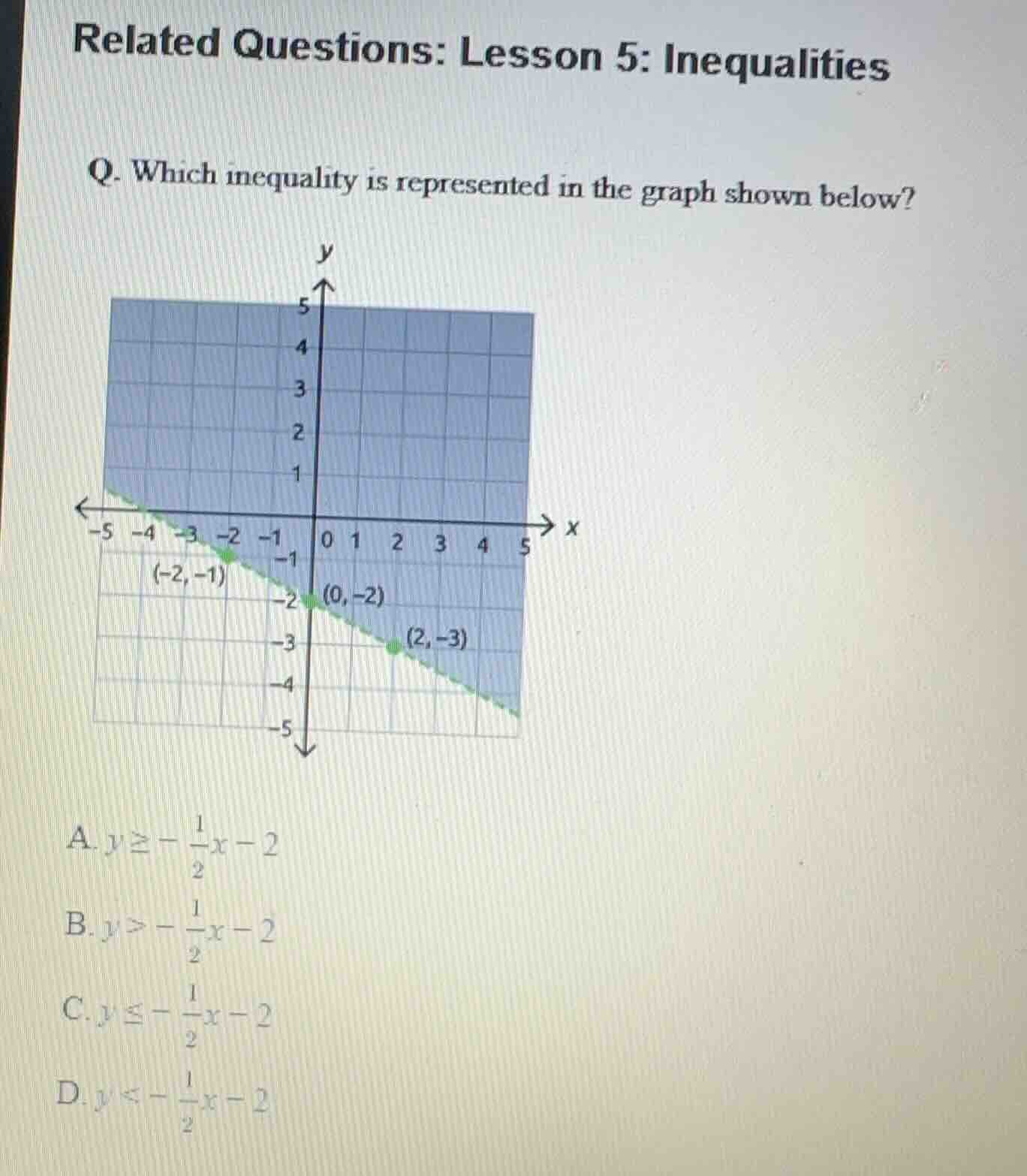 related questions: lesson 5: inequalities q. which inequality is repres…
