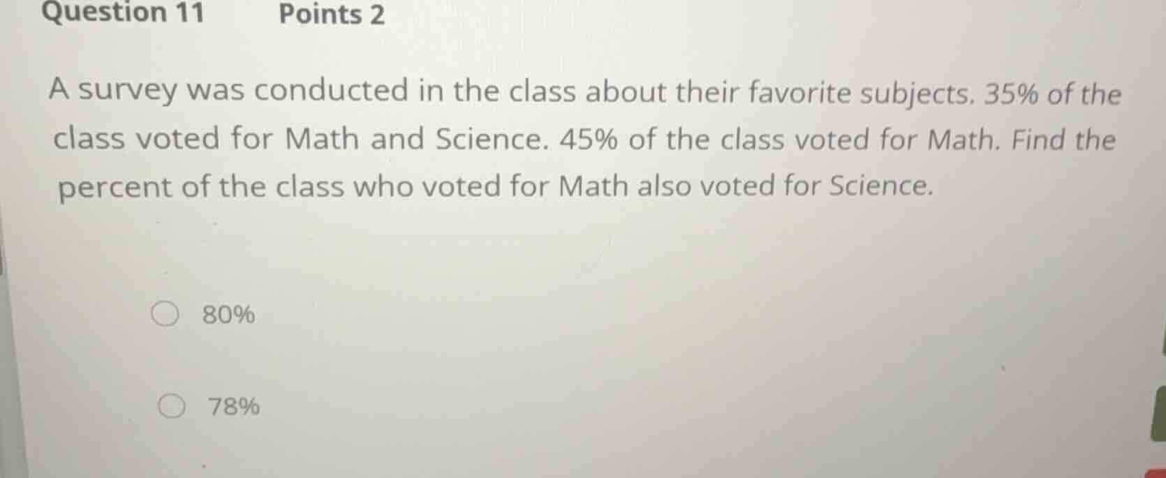 question 11 points 2 a survey was conducted in the class about their fa…