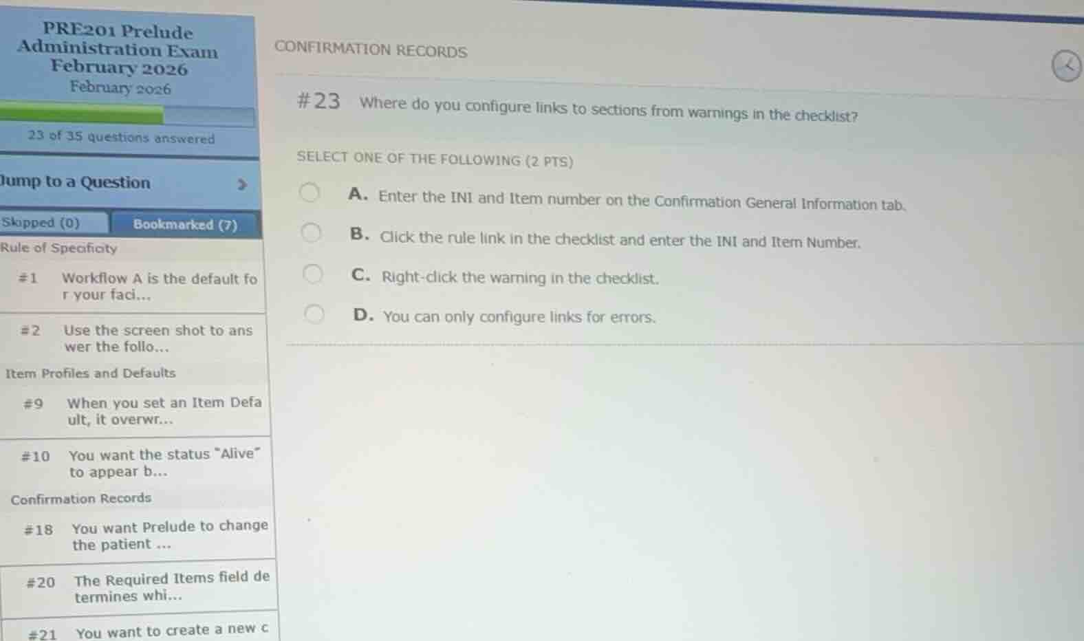 confirmation records #23 where do you configure links to sections from …