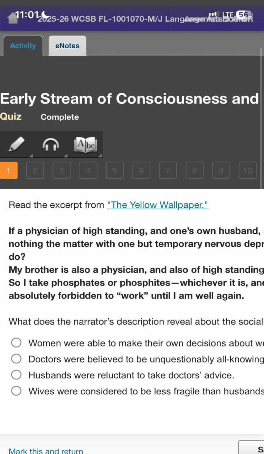 read the excerpt from \the yellow wallpaper.\ if a physician of high st…