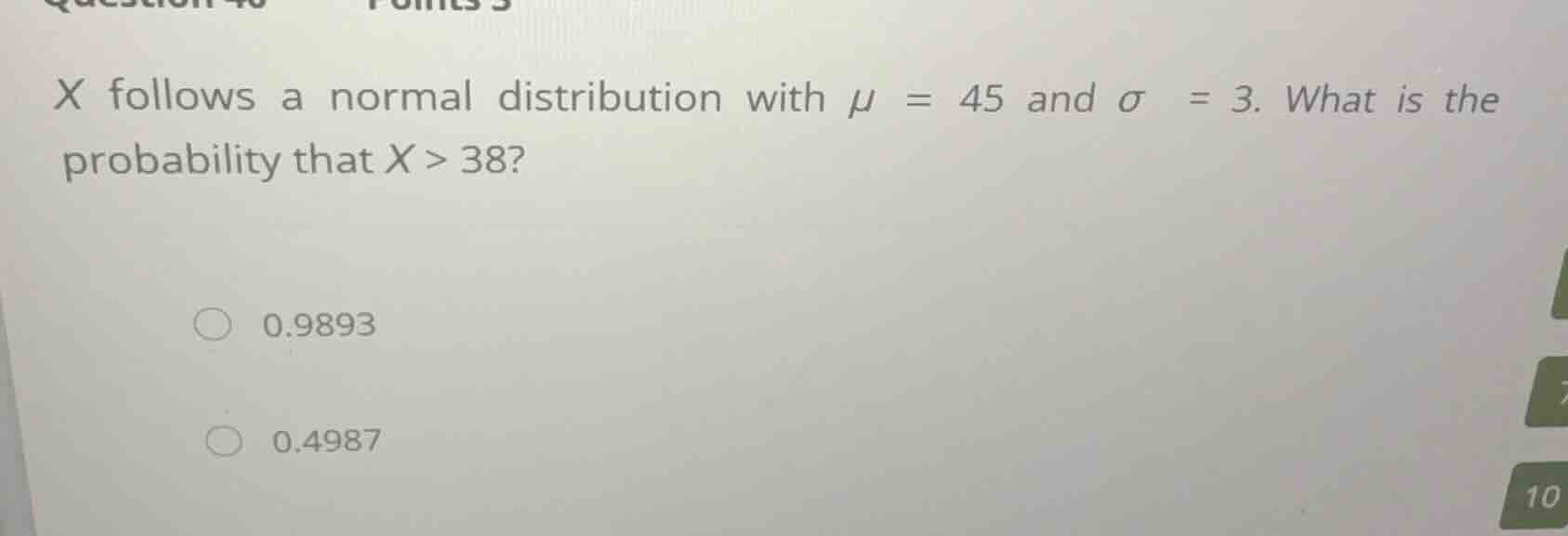x follows a normal distribution with \\(\\mu = 45\\) and \\(\\sigma = 3…