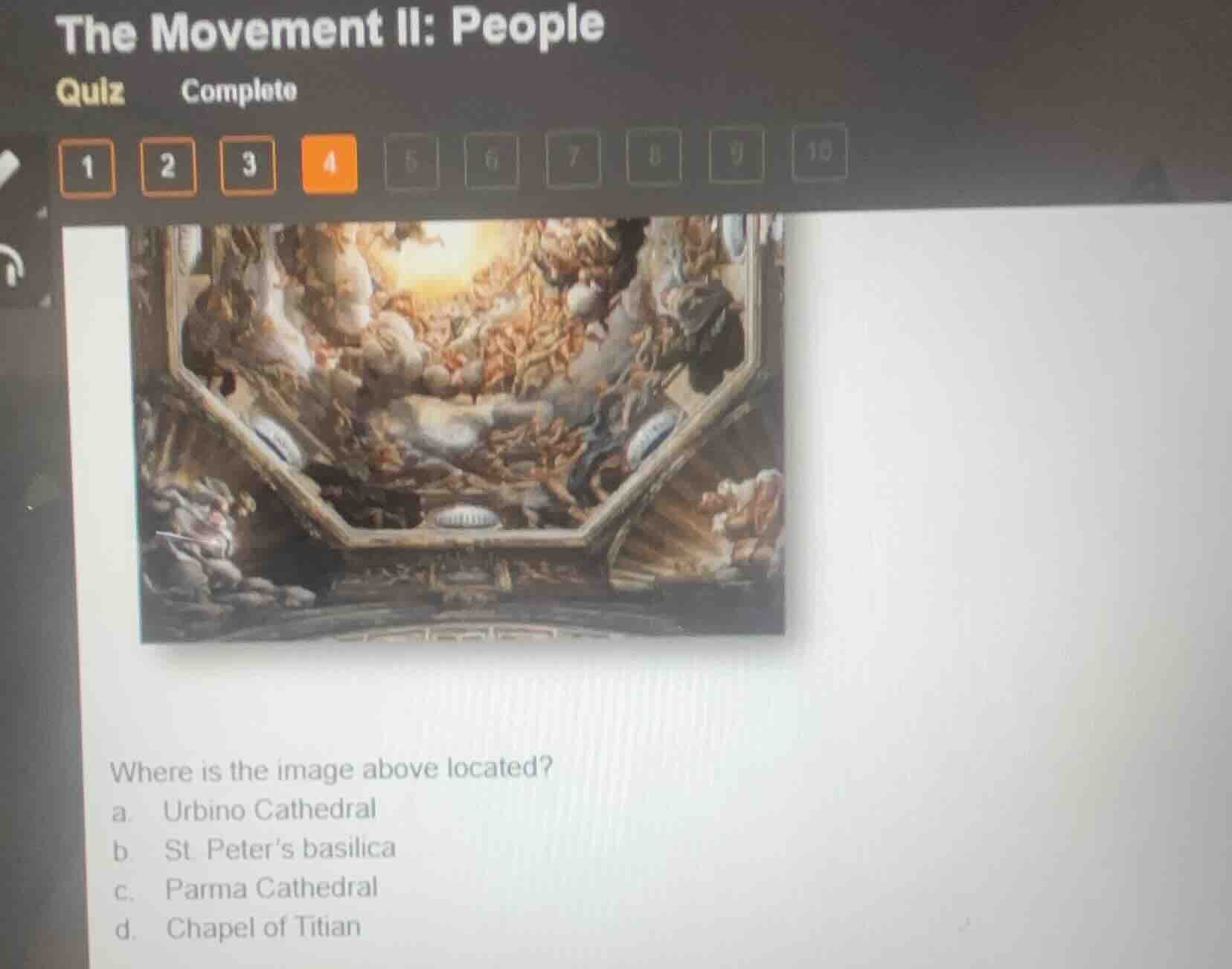 where is the image above located? a. urbino cathedral b. st. peters bas…