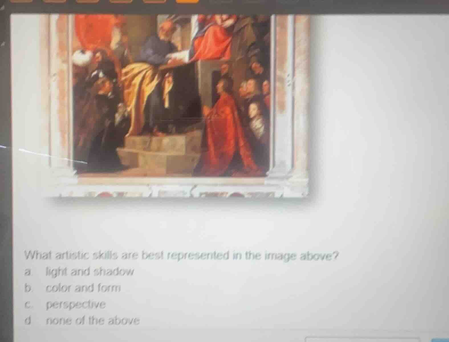 what artistic skills are best represented in the image above? a. light …