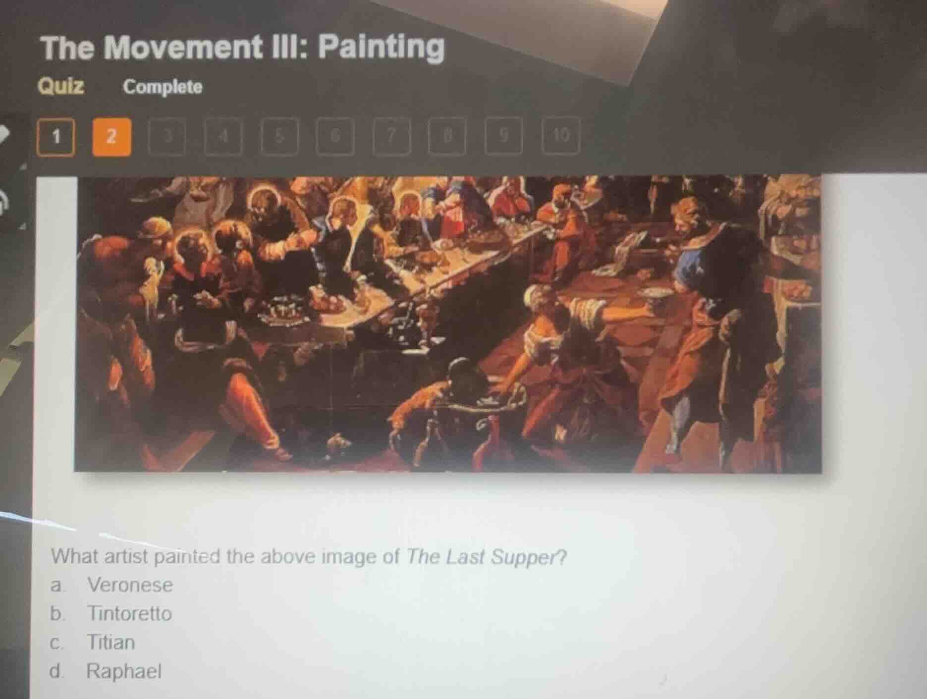 what artist painted the above image of the last supper? a. veronese b. …