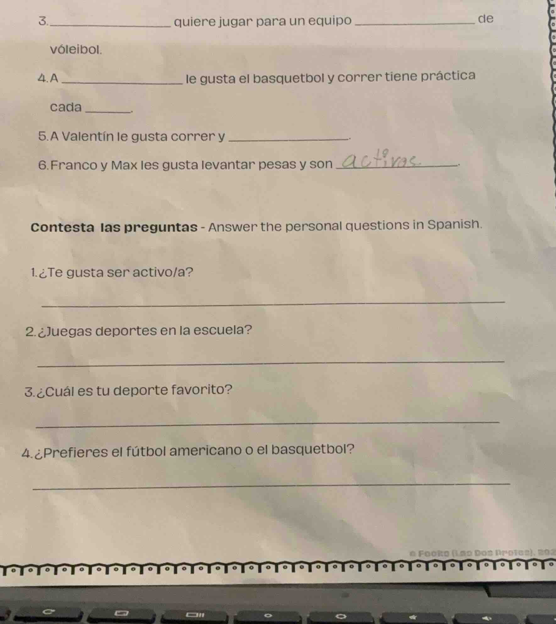 contesta las preguntas - answer the personal questions in spanish. 1. ¿…