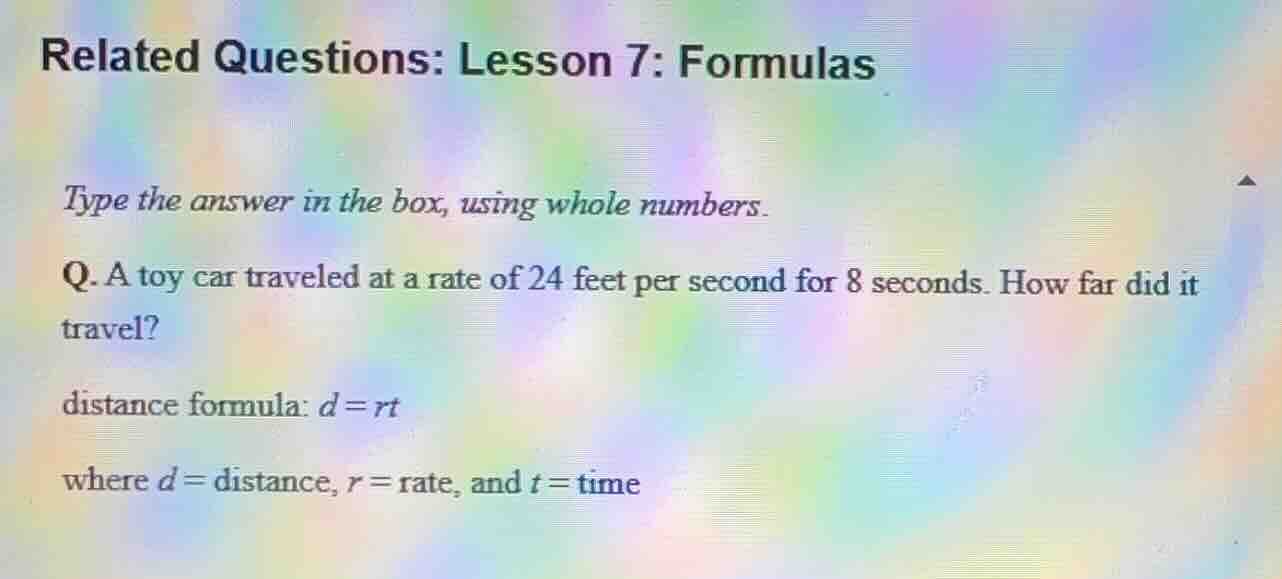 related questions: lesson 7: formulas type the answer in the box, using…