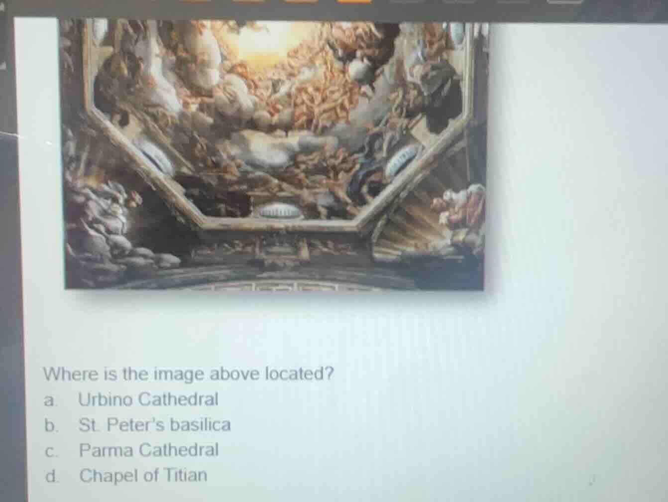 where is the image above located? a. urbino cathedral b. st. peters bas…