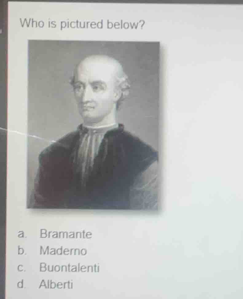 who is pictured below? a. bramante b. maderno c. buontalenti d. alberti