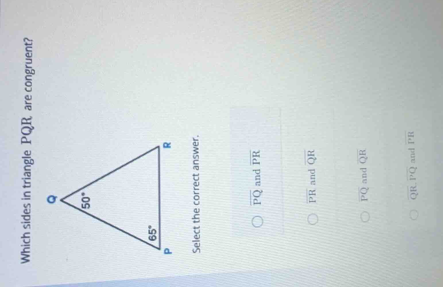 which sides in triangle pqr are congruent? select the correct answer. \…
