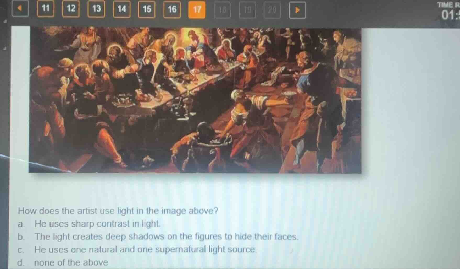 how does the artist use light in the image above? a. he uses sharp cont…