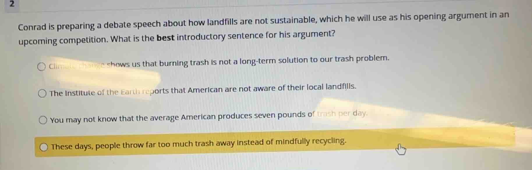 conrad is preparing a debate speech about how landfills are not sustain…