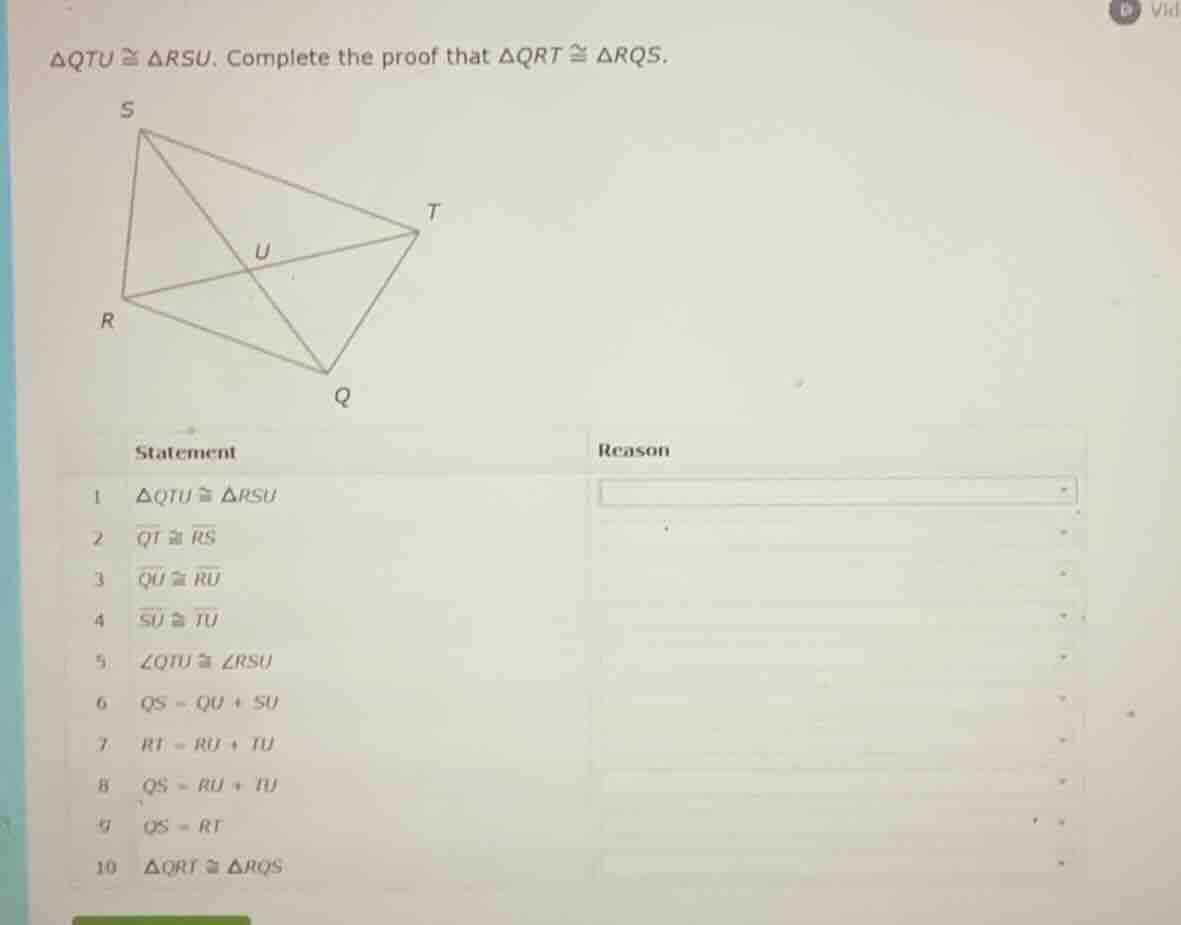 \\(\\delta qtu \\cong \\delta rsu\\). complete the proof that \\(\\delt…