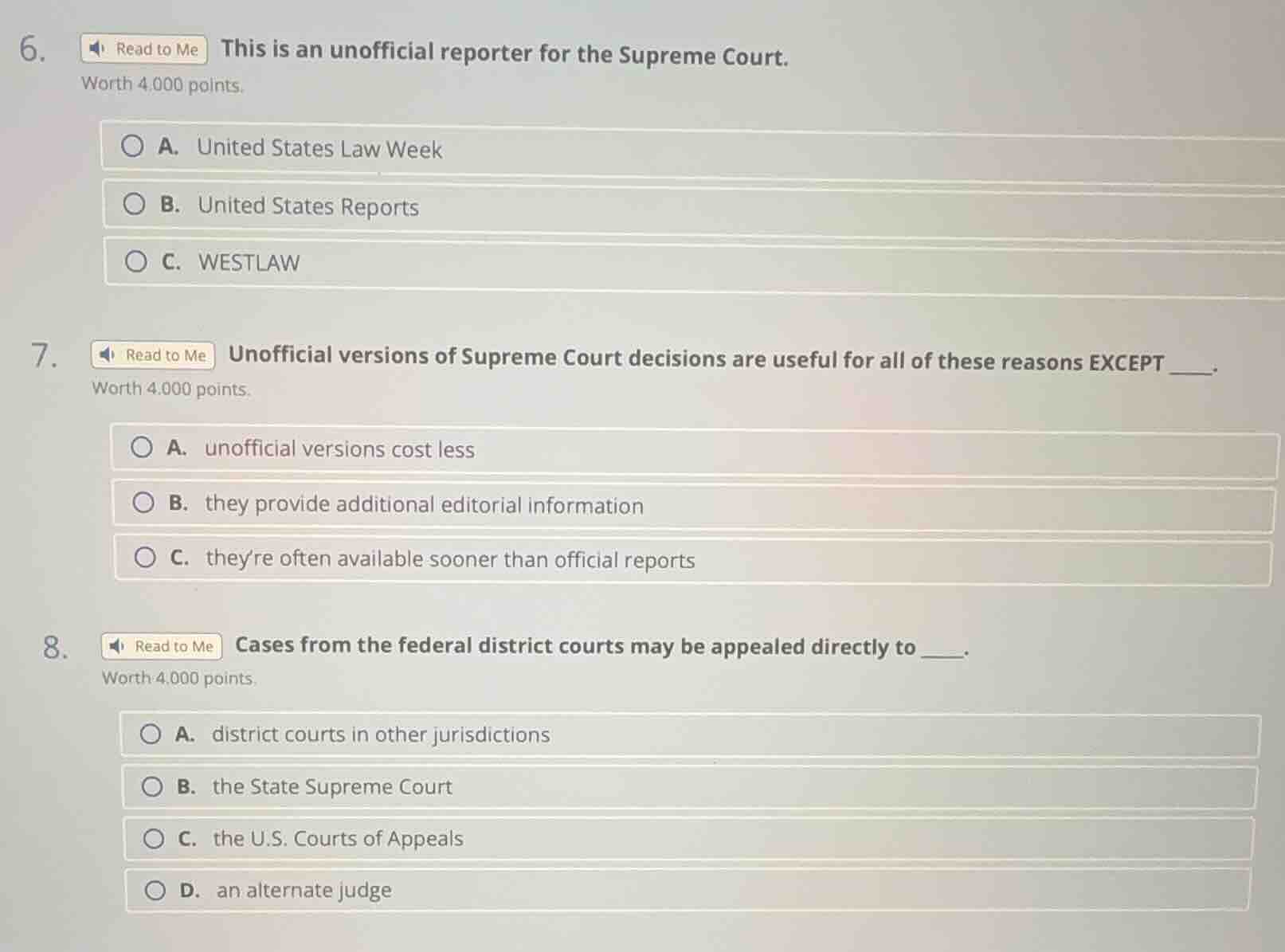 6. this is an unofficial reporter for the supreme court. worth 4.000 po…