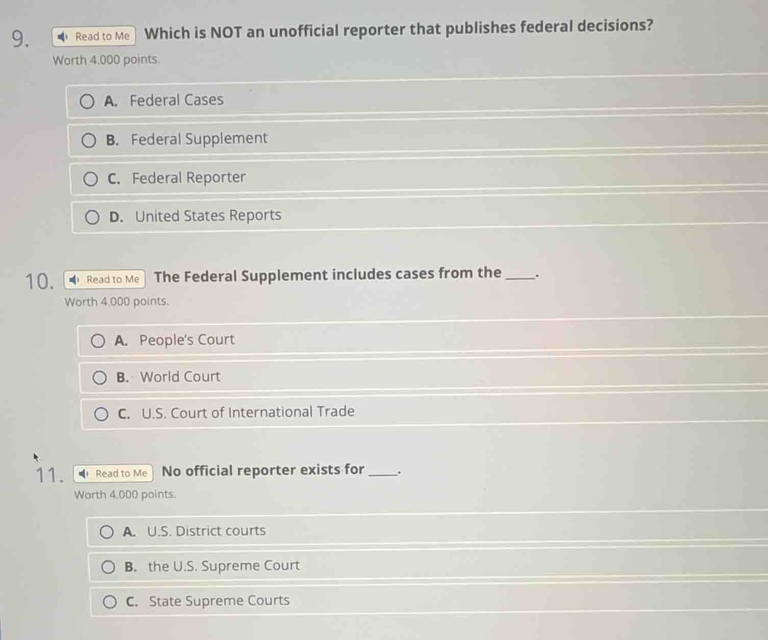 9. which is not an unofficial reporter that publishes federal decisions…