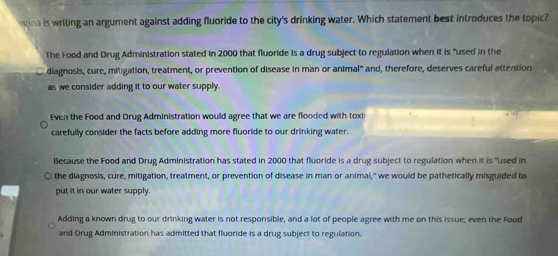 regina is writing an argument against adding fluoride to the citys drin…
