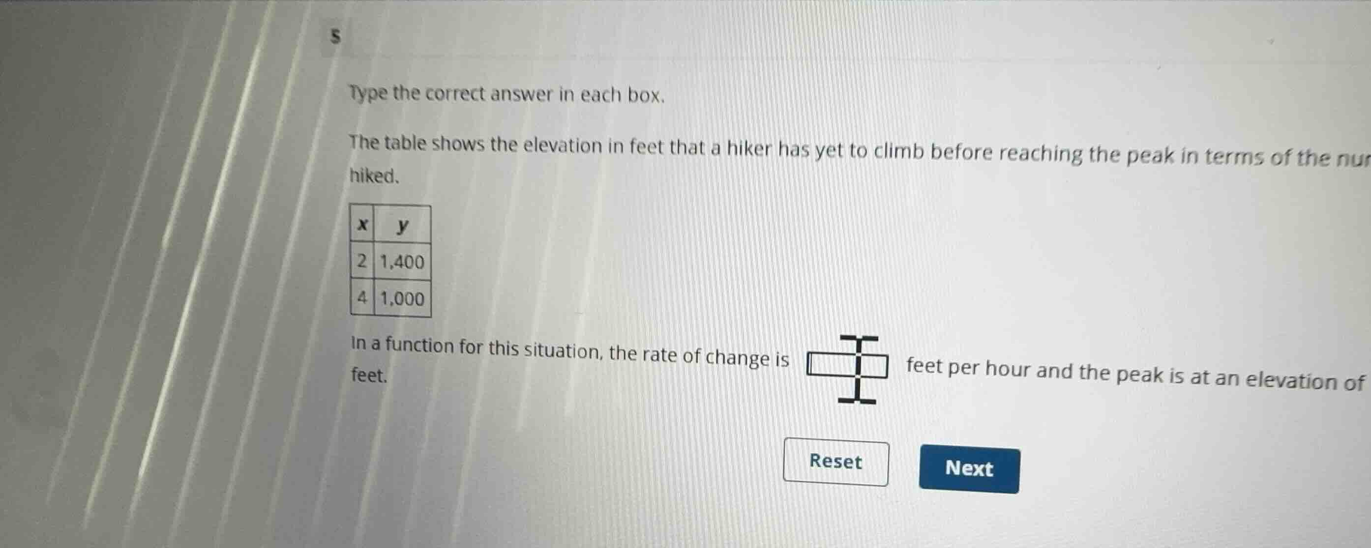 type the correct answer in each box. the table shows the elevation in f…