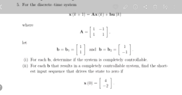 5. for the discrete-time system \\ \\mathbf{x}(k+1) = \\mathbf{a}\\math…