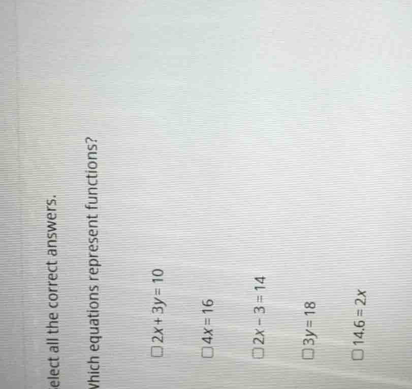 select all the correct answers. which equations represent functions? \\…