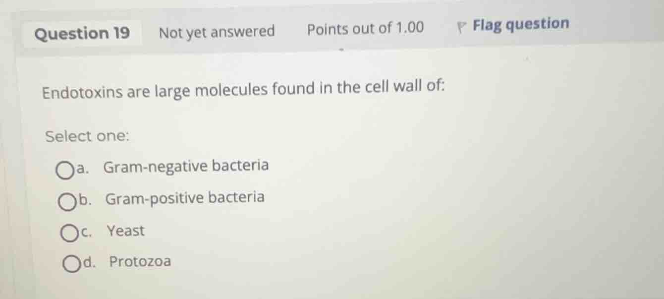 endotoxins are large molecules found in the cell wall of: select one: a…