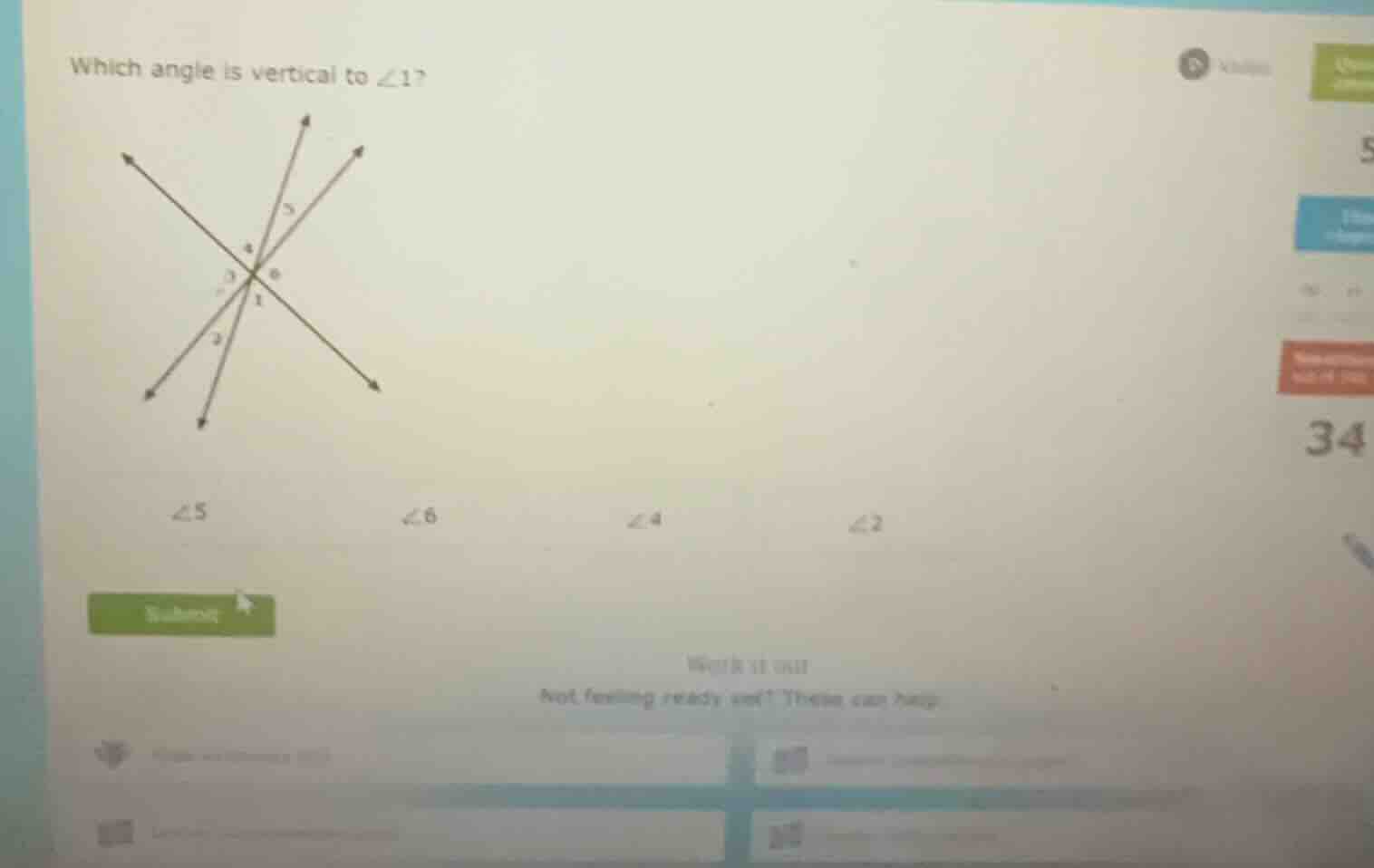 which angle is vertical to \\(\\angle 1\\)? \\(\\angle 5\\) \\(\\angle …