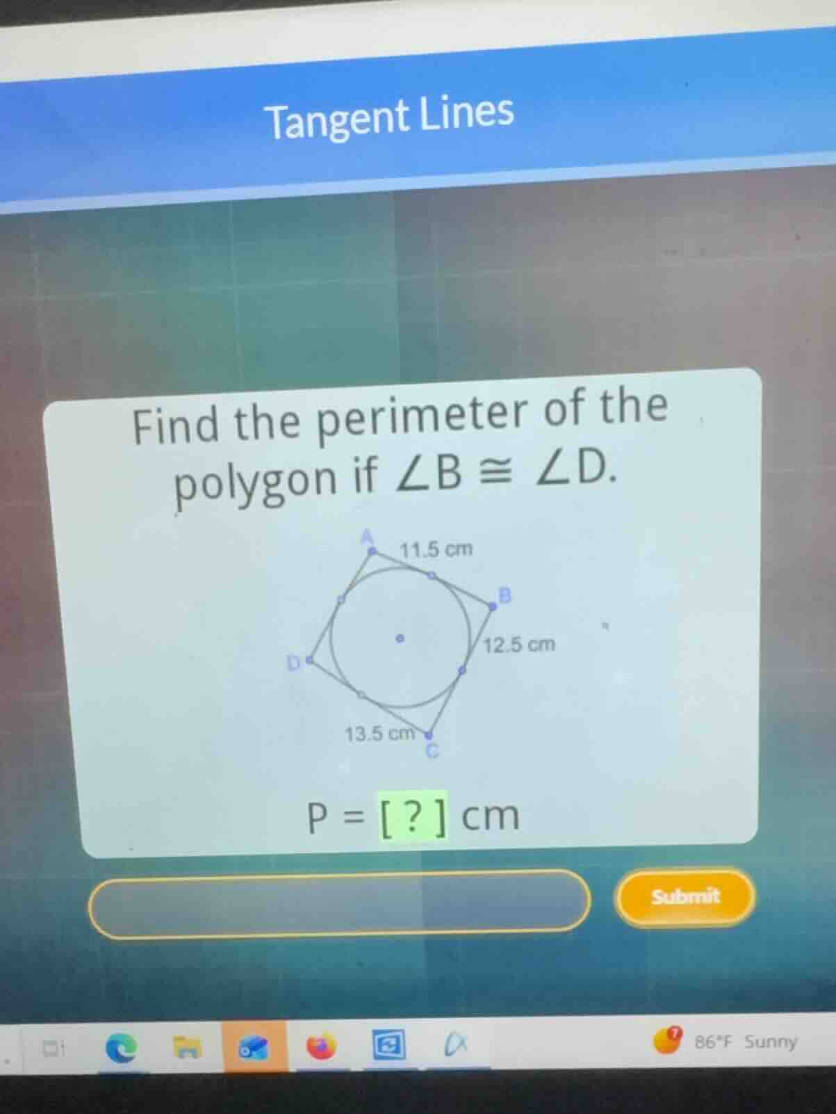 tangent lines find the perimeter of the polygon if \\(\\angle b \\cong …