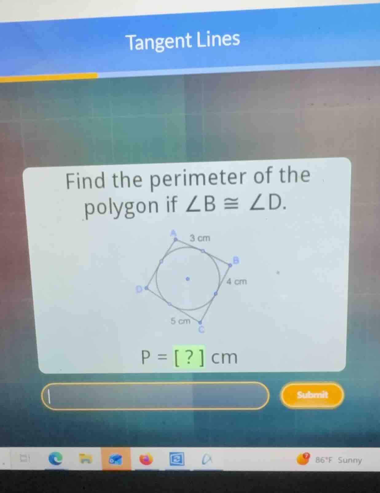 tangent lines find the perimeter of the polygon if \\(\\angle b \\cong …