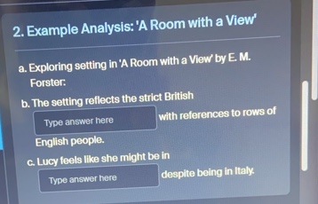2. example analysis: a room with a view a. exploring setting in a room …