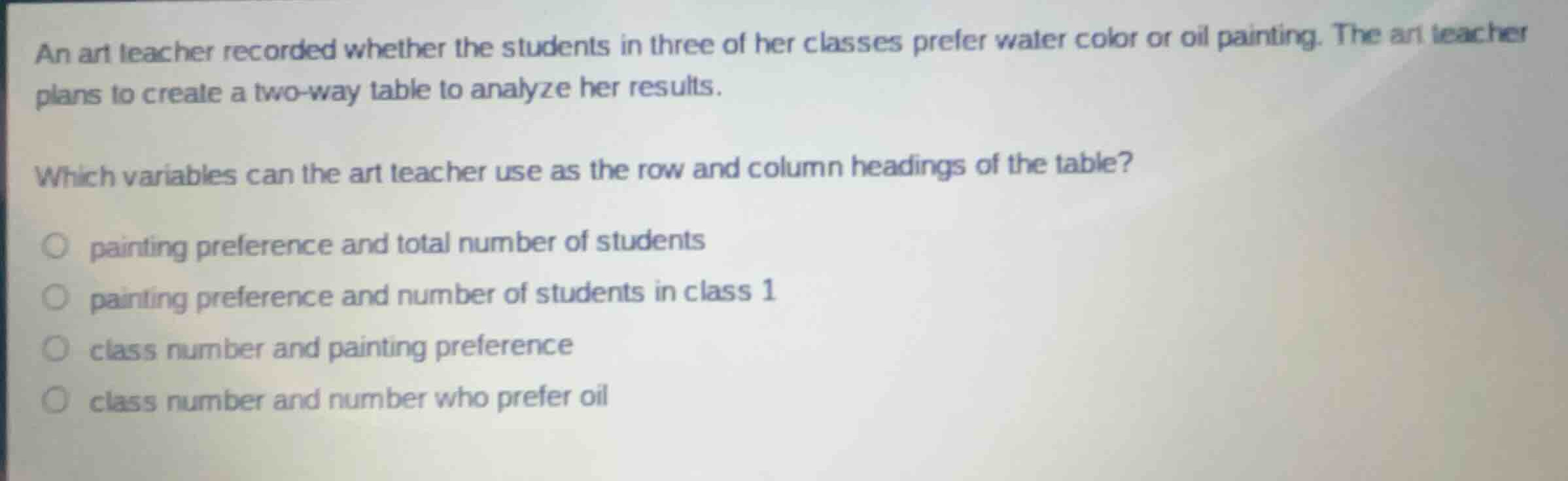 an art teacher recorded whether the students in three of her classes pr…