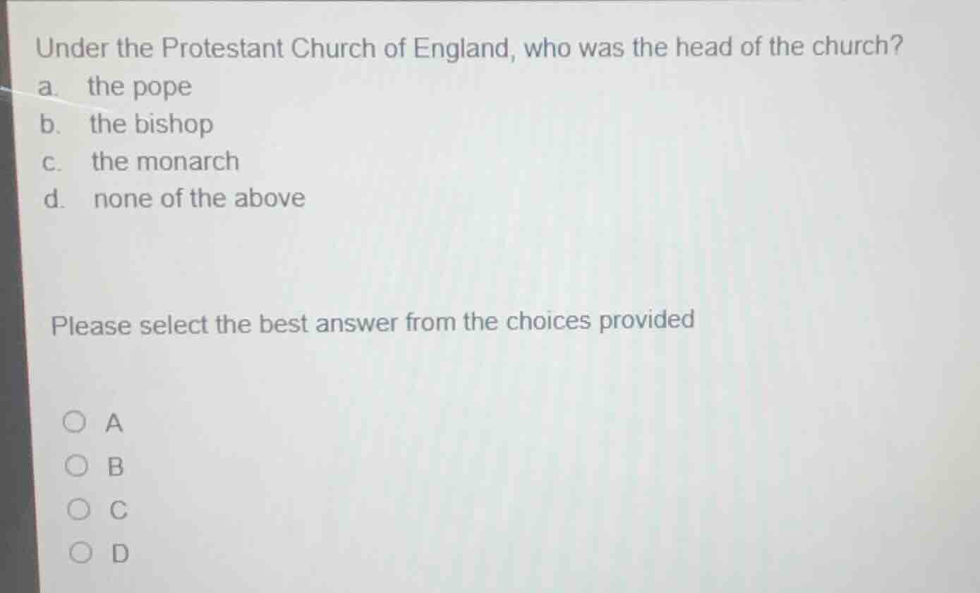 under the protestant church of england, who was the head of the church?…