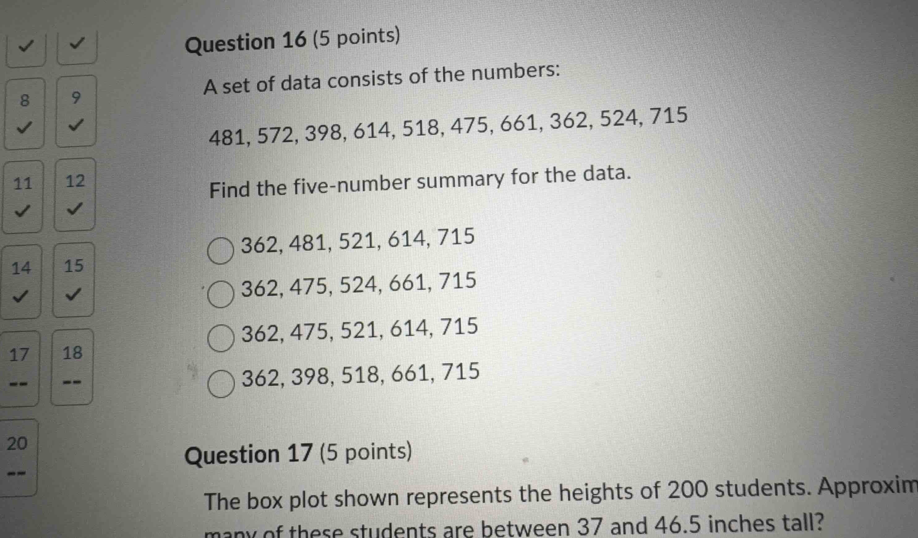 question 16 (5 points) a set of data consists of the numbers: 481, 572,…