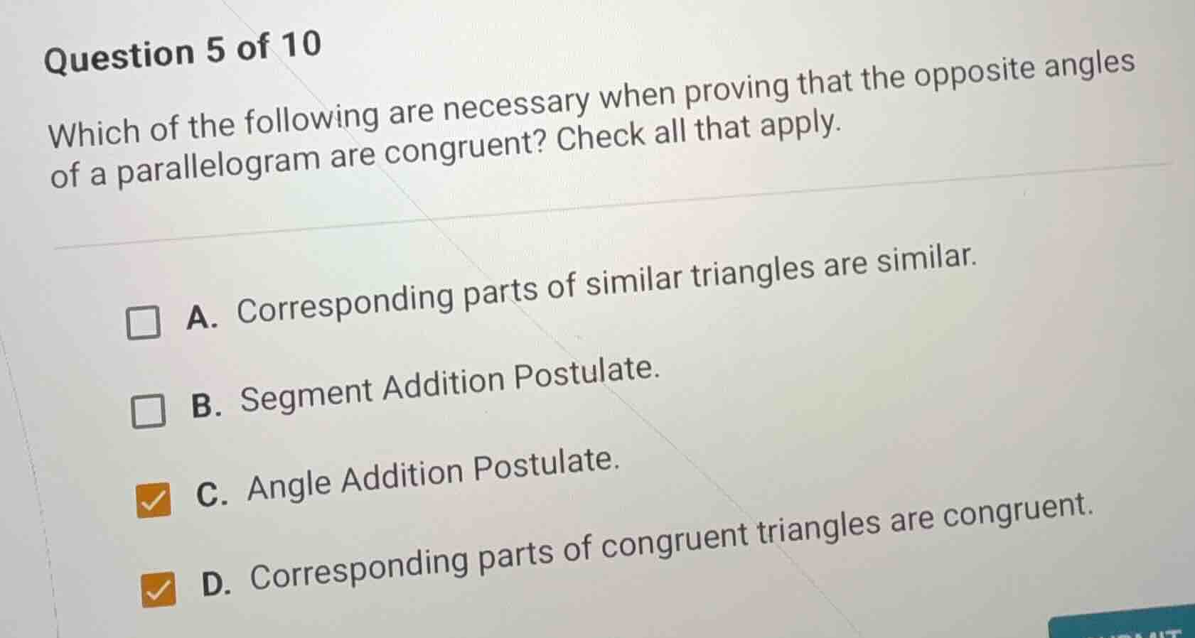 question 5 of 10 which of the following are necessary when proving that…