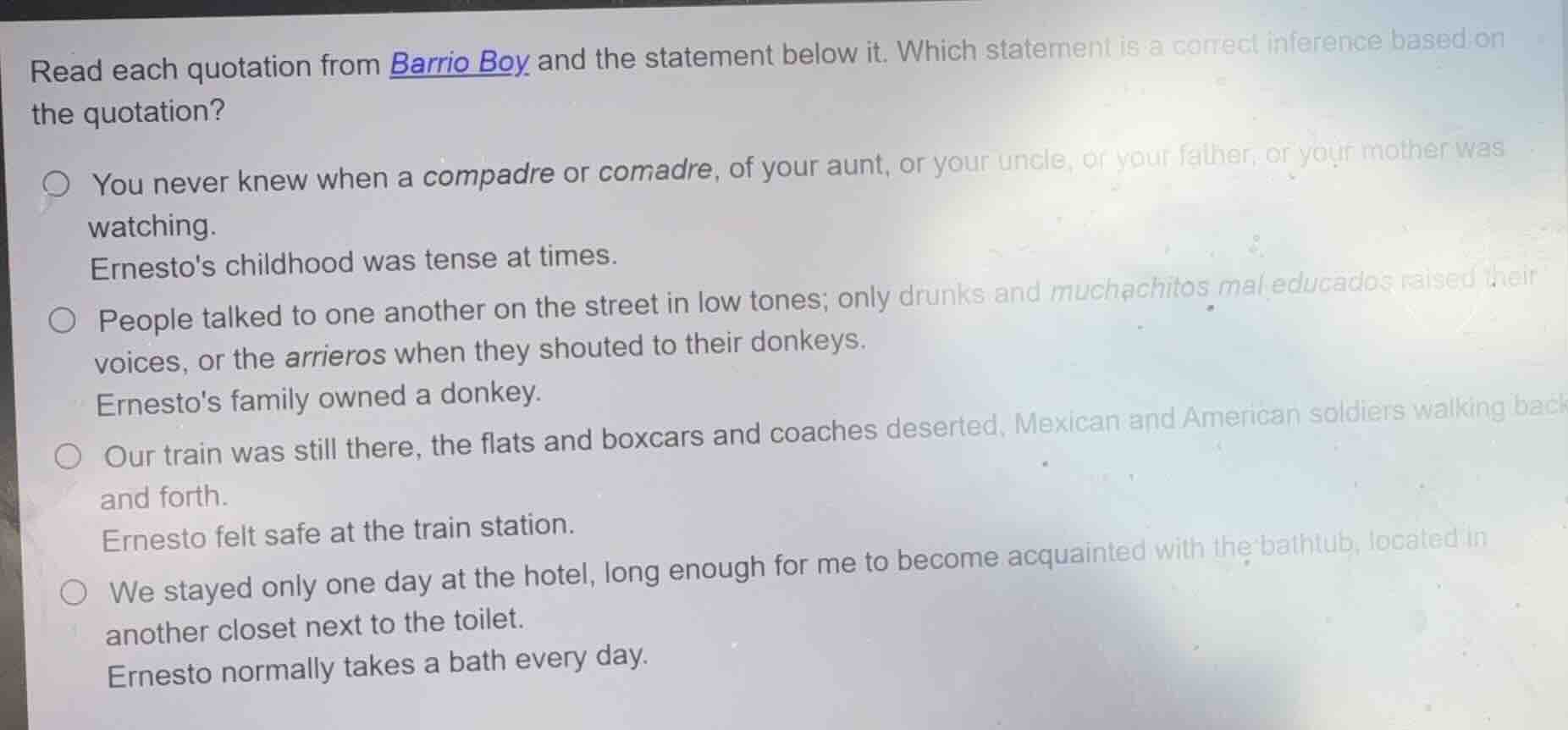 read each quotation from barrio boy and the statement below it. which s…
