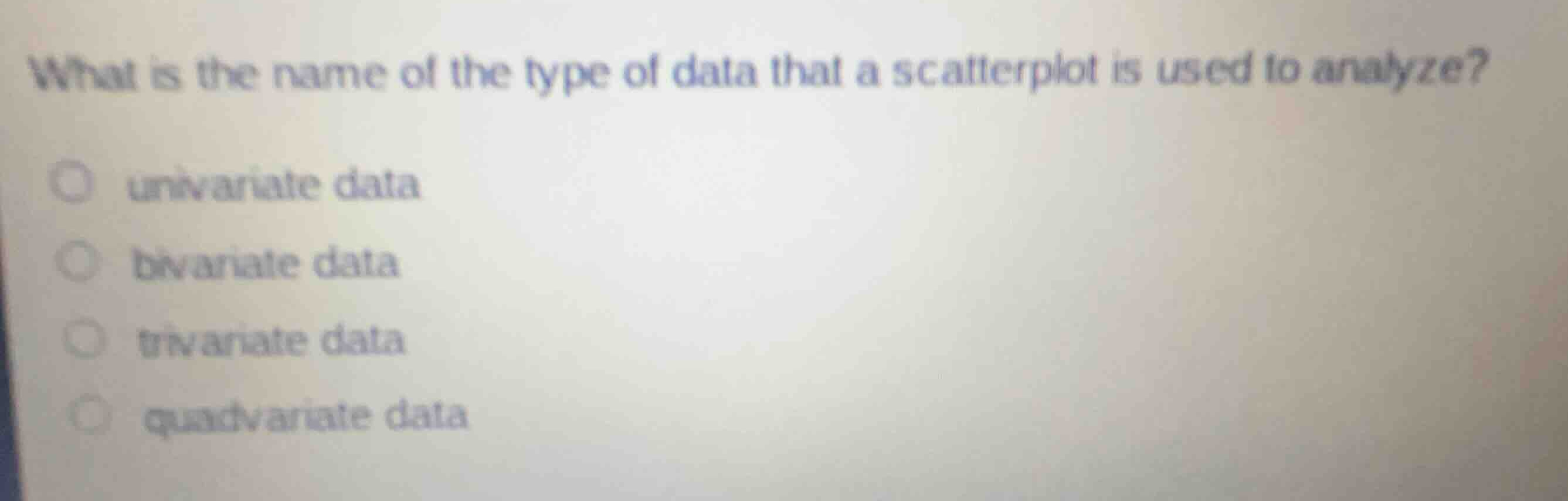 what is the name of the type of data that a scatterplot is used to anal…