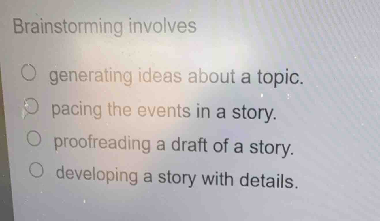 brainstorming involves generating ideas about a topic. pacing the event…