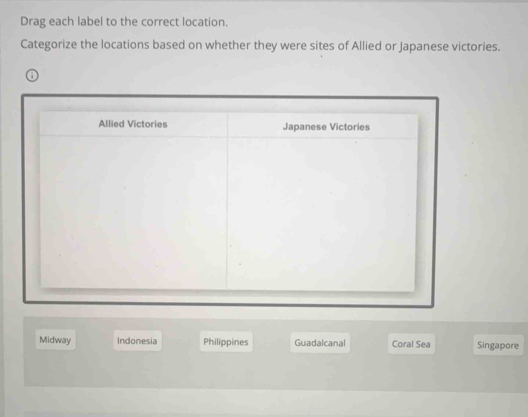 drag each label to the correct location. categorize the locations based…