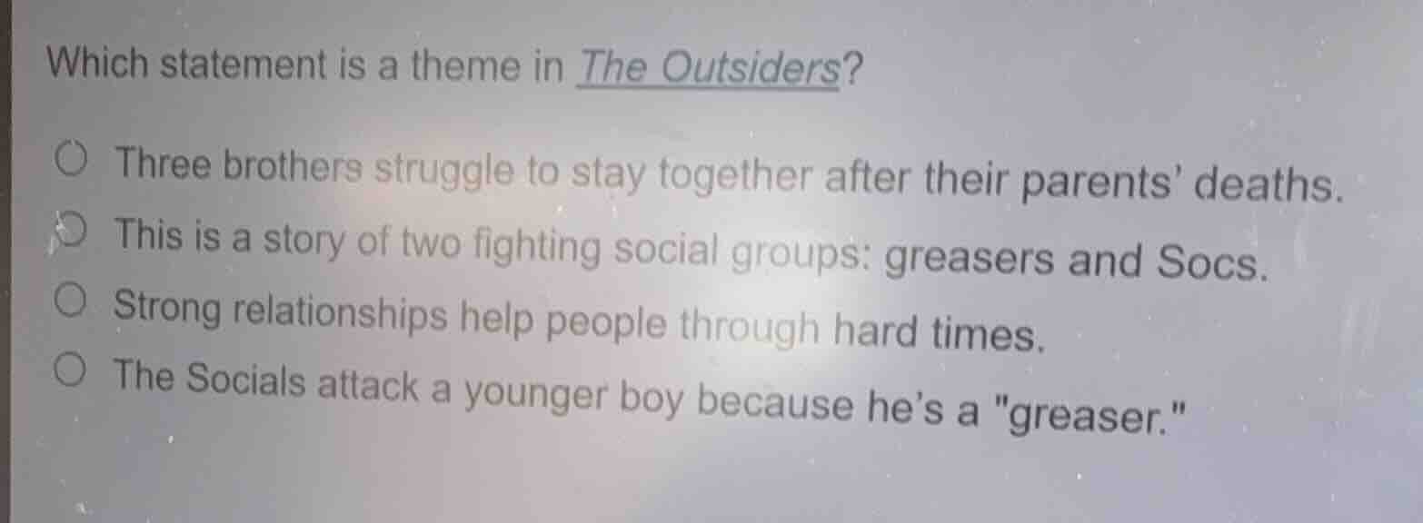 which statement is a theme in the outsiders? three brothers struggle to…