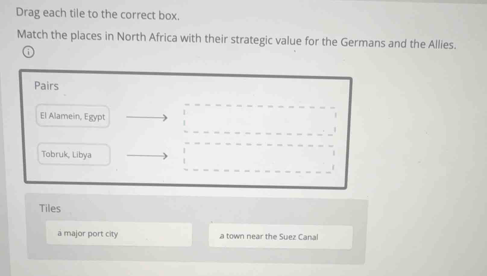 drag each tile to the correct box. match the places in north africa wit…