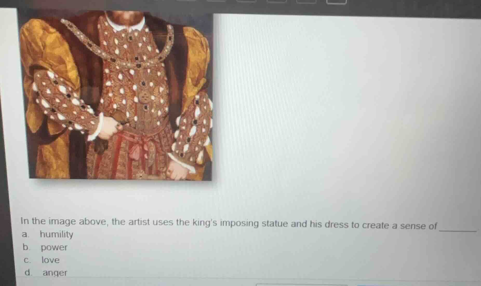 in the image above, the artist uses the kings imposing statue and his d…