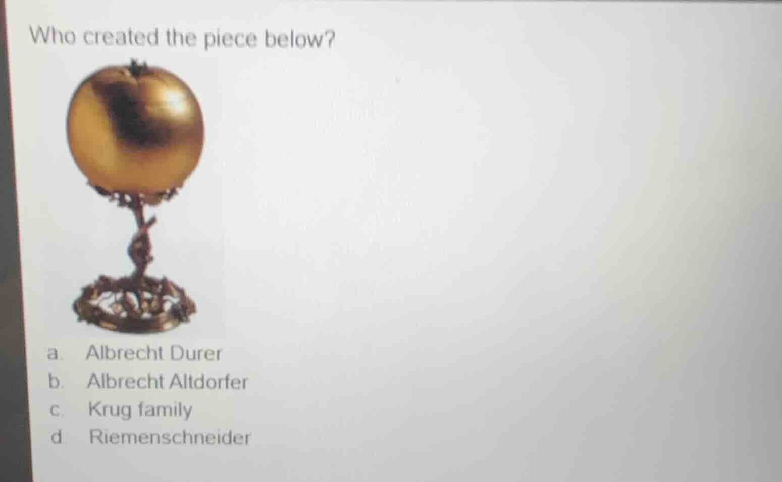 who created the piece below? a. albrecht durer b. albrecht altdorfer c.…