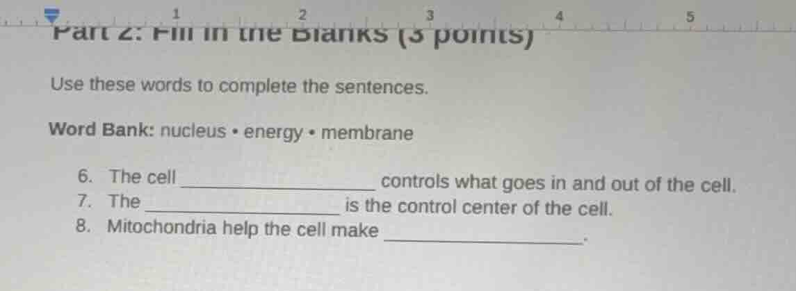 part 2: fill in the blanks (3 points) use these words to complete the s…