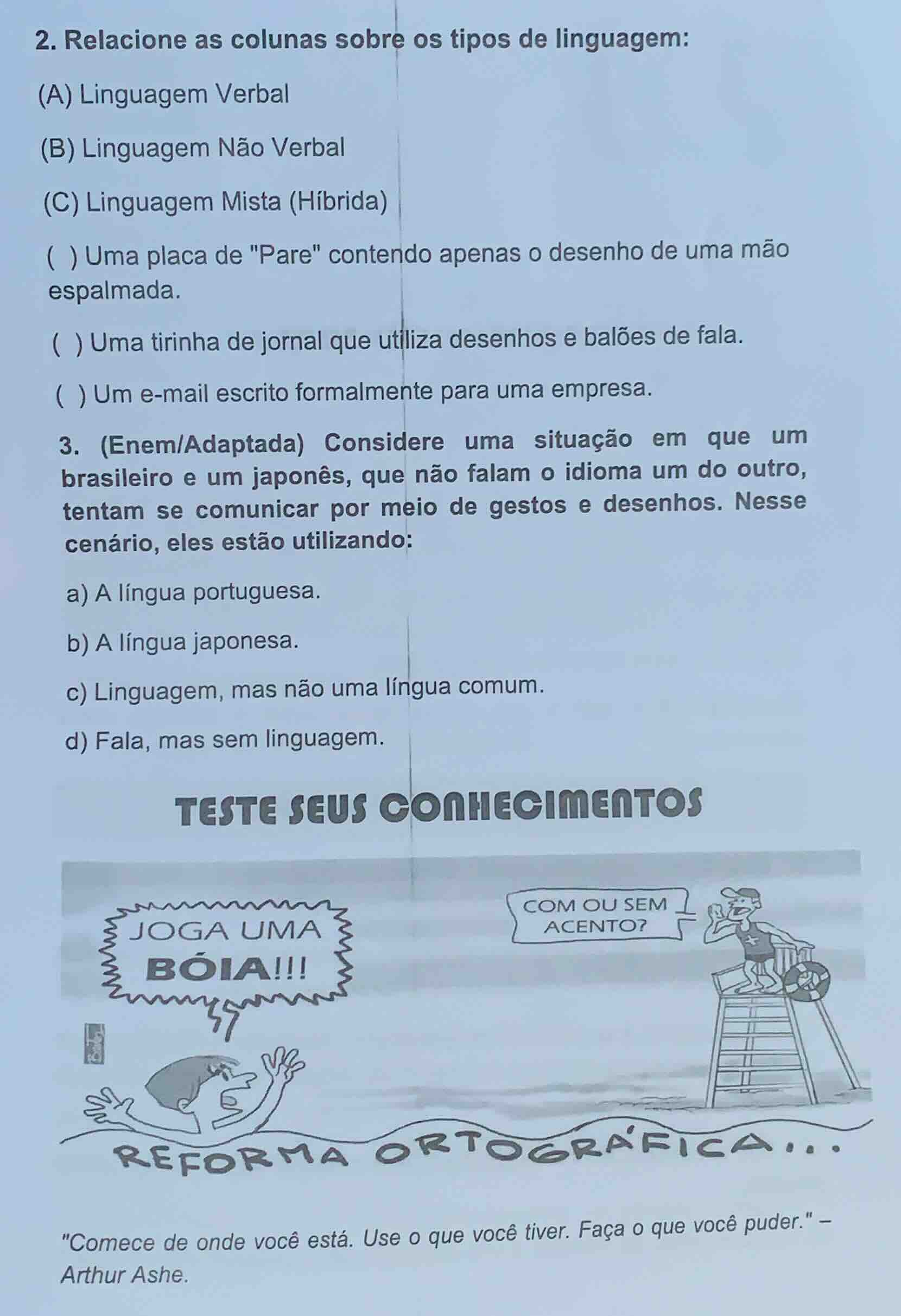 2. relacione as colunas sobre os tipos de linguagem: (a) linguagem verb…