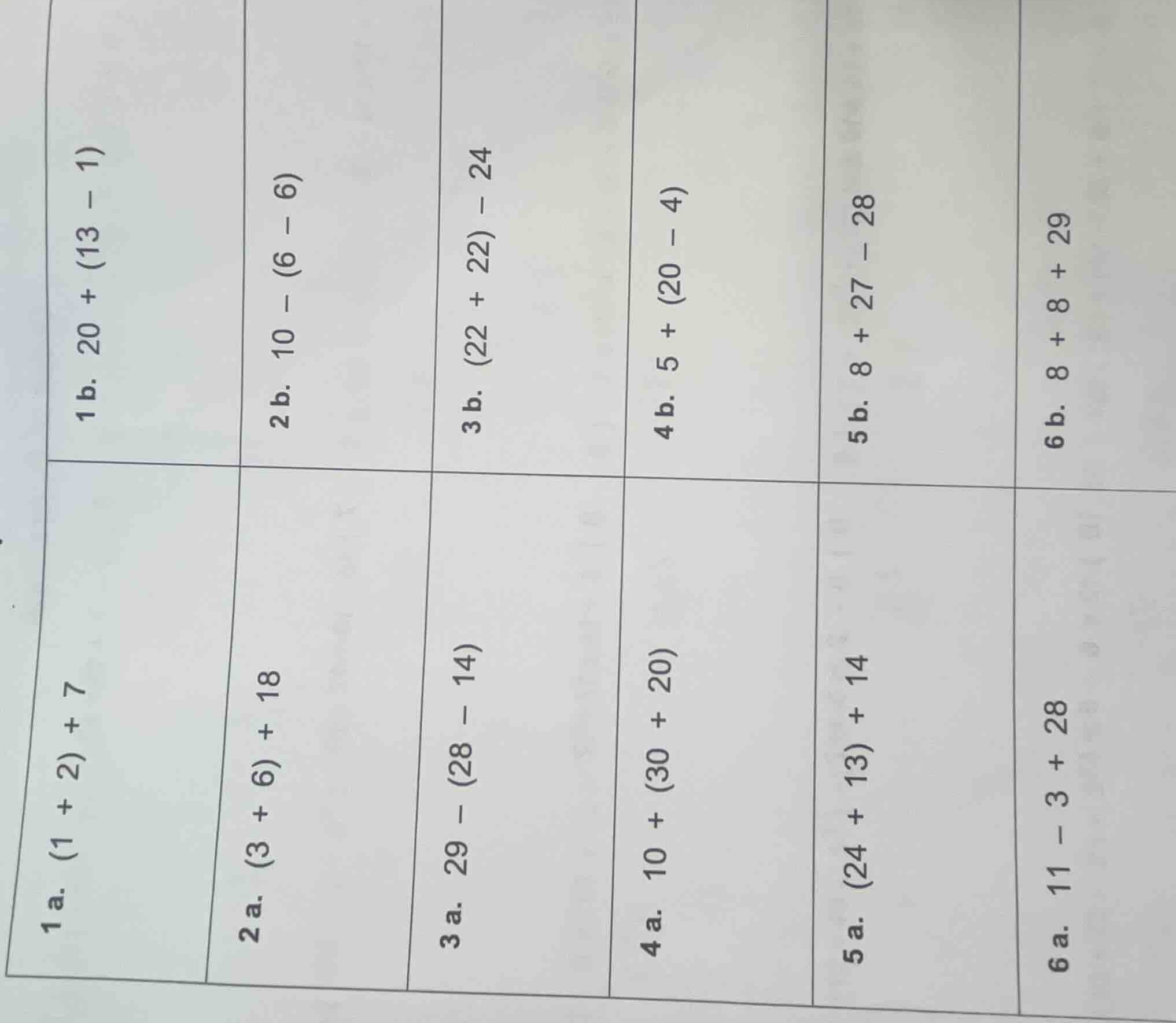 1 a. \\((1 + 2) + 7\\) 1 b. \\(20 + (13 - 1)\\) 2 a. \\((3 + 6) + 18\\)…