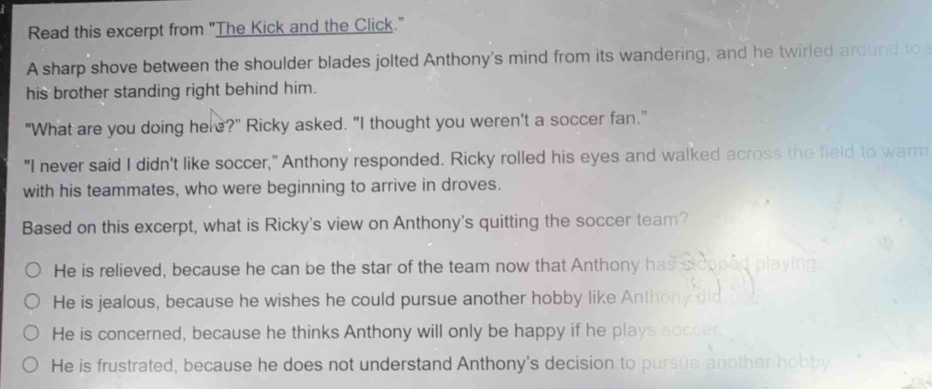 read this excerpt from \the kick and the click.\ a sharp shove between …