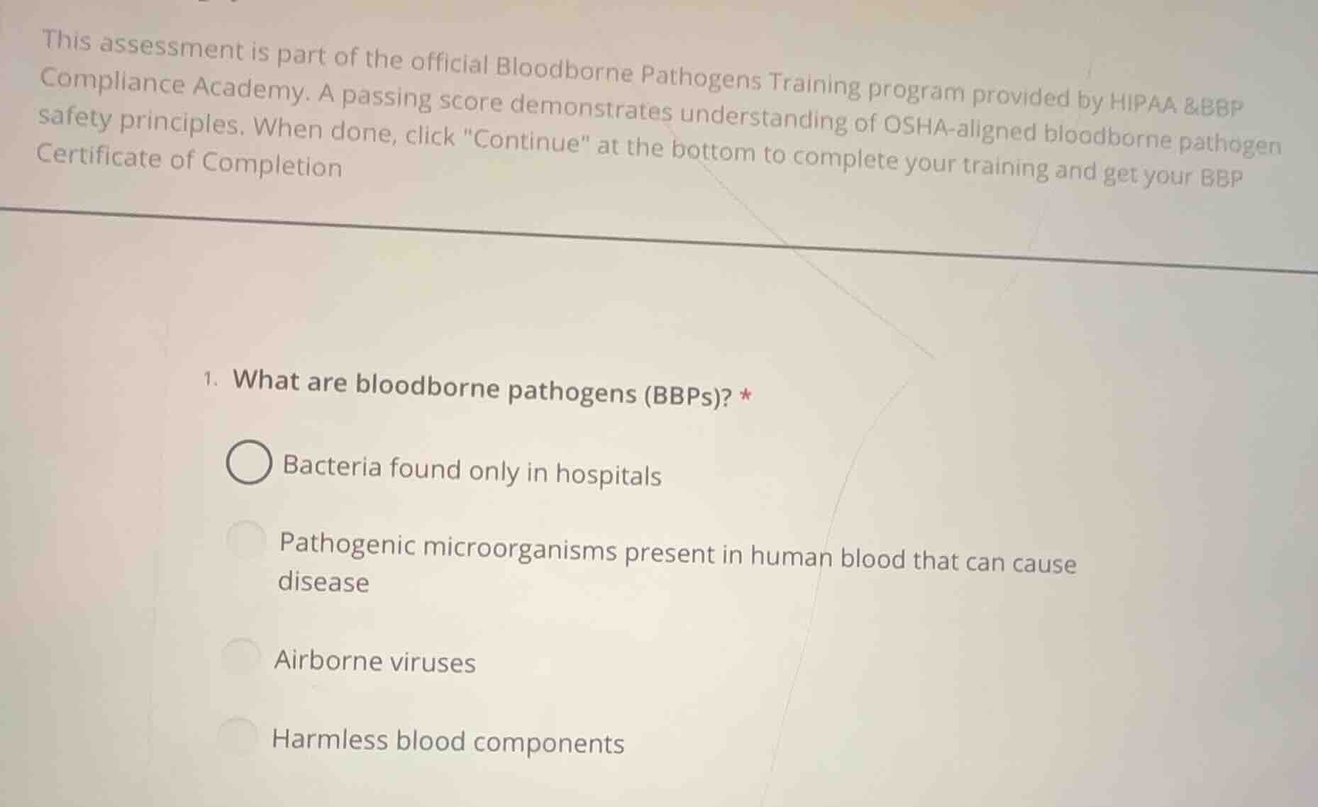 this assessment is part of the official bloodborne pathogens training p…