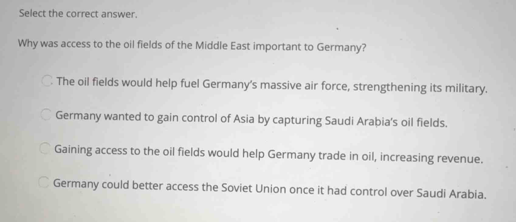 select the correct answer. why was access to the oil fields of the midd…