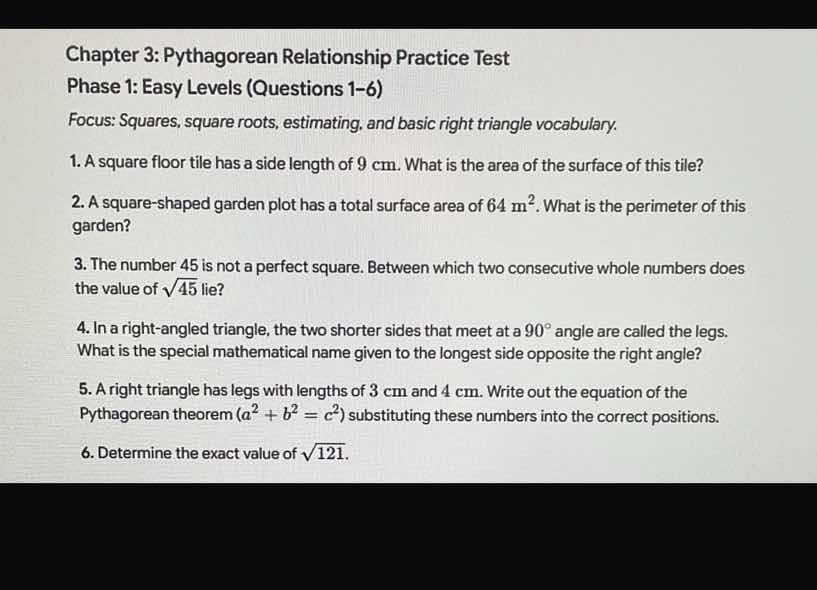chapter 3: pythagorean relationship practice test phase 1: easy levels …